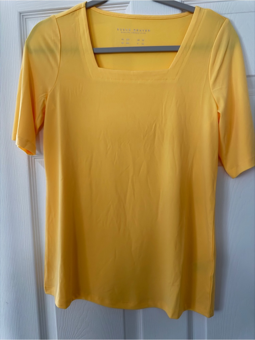 Susan Graver Bright Yellow Square-Neck Short Sleeve Top